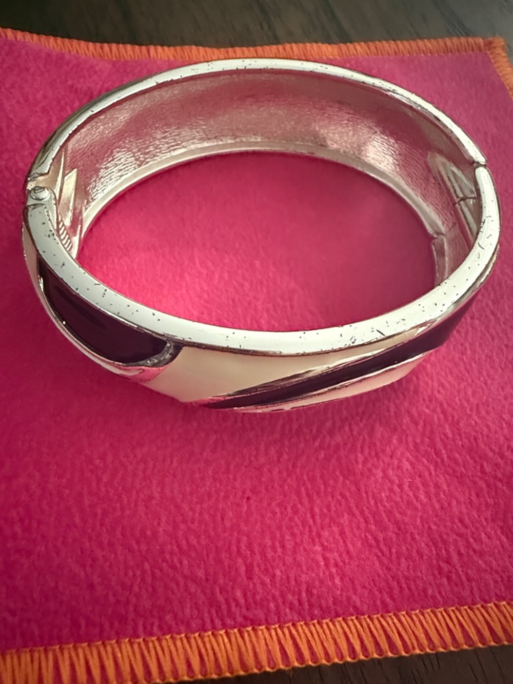 Silver-tone Bracelet with Pink Enamel Accents